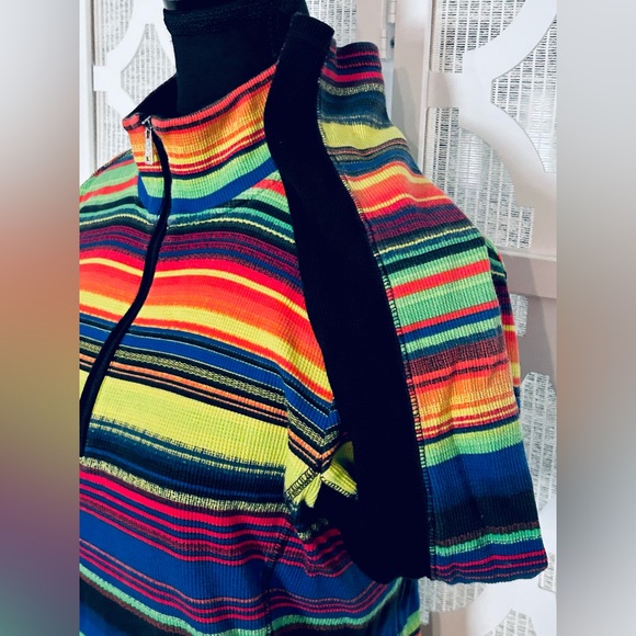 RALPH LAUREN Active Multicolor Striped Top Zip Logo Orange Yellow Blue Medium - Picture 5 of 15